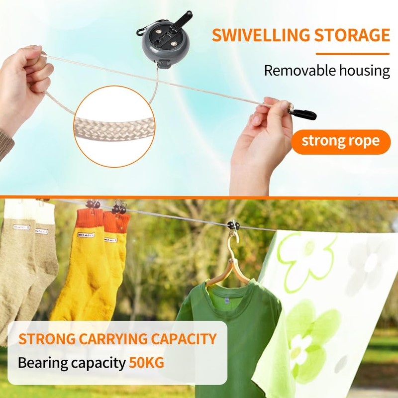 Flintronic Retractable Clothesline, 2 x 10 m Retractable Clothesline, Camping