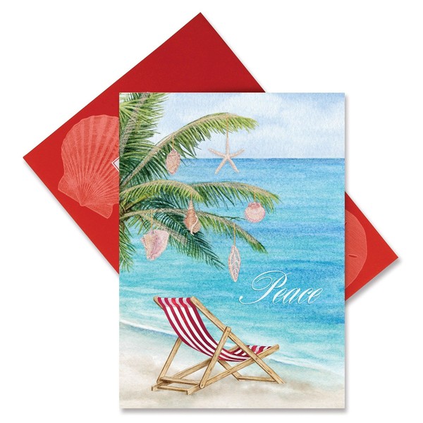 Cape Shore 16 Embellished Christmas Cards and Envelopes, Shell Tree