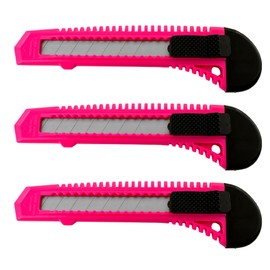 MotoProducts 3x Bulk Utility Knife Box Cutters Snap Off Blade Neon Pink