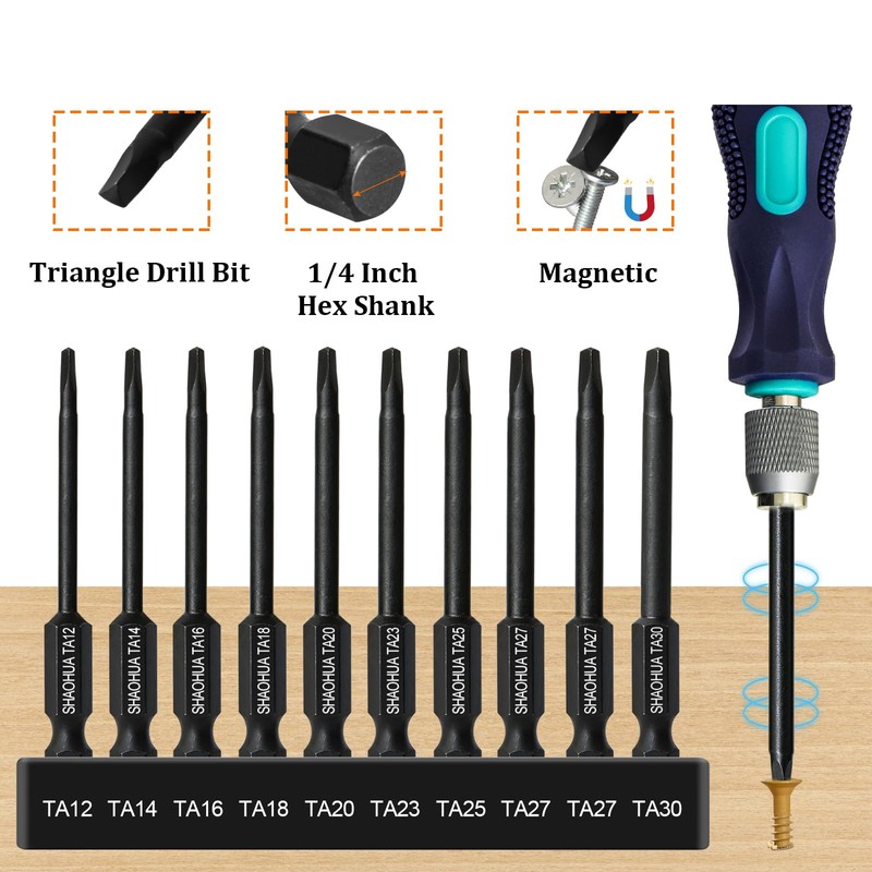 Pack of 10 Triangle Screwdriver Bits 65 mm Hex Shank