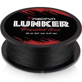 Piscifun Lunker Braided Line, Braided Fishing Line with Super Abrasion Resistance, Zero Stretch & Thinner Diameter for Extra Cutting Speed, Black 50LBs 547yards