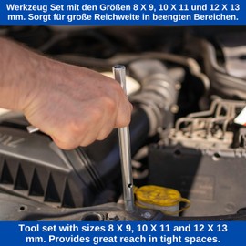 Tubular Box Wrench Set with Turning Bar, SW 12 x 13, 10 x 11, 8 x 9, Tool Steel Assembly Set, Socket Wrench Kit for Hexagonal Nuts, Seamless Double Socket Spanner with Hollow Shank, Pipe Wrench