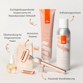 Fler Dream Team Set - Women's Razor with Holder and 2 Replacement Razor Blades, Set with Deshedding Foam, Oil After Hair Removal and Body Cream, Aloe Vera Razor Blade, Pink Blush