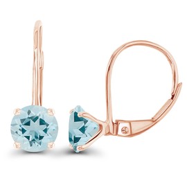 14K Rose Gold Plated Sterling Silver 6mm Natural Aquamarine March Birthstone Leverback Earrings