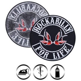 Rockability for Life Biker Patch for Sewing/Ironing | Rocker Iron-On Transfers Gift Motorcycle Accessories Applique for Leather Jacket/Waistcoat/Jeans | 90 x 90 mm