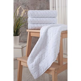 BAGNO MILANO Turkish Bath Towels, Soft Plush Jacquard Luxury Bath Towels, Quick Dry Towel Set (White, 4 Pcs Hand Towel Set)