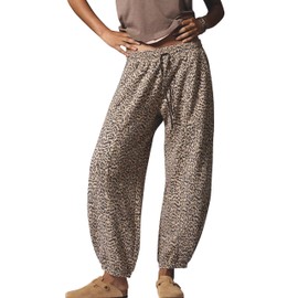 Anoumcy Leopard Pants Women Baggy Sweatpants Casual Cheetah Print Lounge Barrel Pants Trousers with Pockets Khaki S