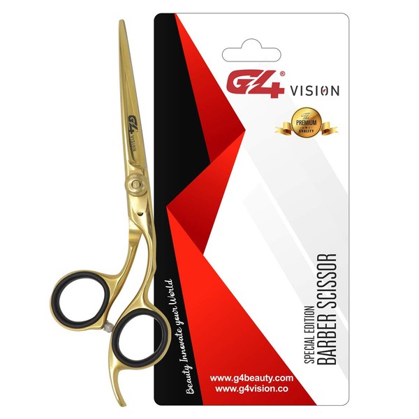 G4 Vision Professional Curved Gold Barber Scissor for Hair Trimming Razor Edge Scissors Hair Cutting Haircut Shears Stainless Steel 6 inch