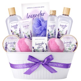 Canastas de regalo de baño para mujer, 12 piezas, juego de regalo de baño de lavanda, cesta de regalo para el hogar, spa, cañón verde, spa