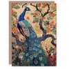 Artery8 Peacock in Tree with Wildflowers Artwork Detailed Greeting Birthday