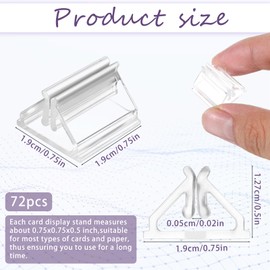 YBEATY 72 Pcs Plastic Game Card Stands Holders Table Number Clear Acrylic Business Cards Holder DIY for Display Paper Piece Pictures Clip Price Board Photos Memos Menus Labels Stand