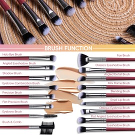 BS-MALL Eye Makeup Brushes Set 18 Pcs – Includes 5 Makeup Sponges & Travel Bag – Professional, Super Soft, Flawless Finish, Multi Functional Brush Set for Eye & Face Makeup