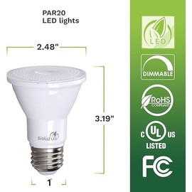 Bioluz LED 4 Pack PAR20 LED Bulbs 5000K Daylight Dimmable 50 Watt Equivalent Using 7W, Spot Light Bulb E26 Base 40 Degree Beam Angle UL Listed FCC RoHS Compliant
