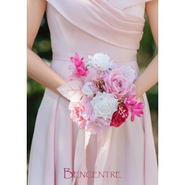BENCENTRE 7 Inch Hot Pink Wedding Bouquet for Bride Bridesmaid,Small Wedding Bouquet, for Marriage Proposal Party and Vintage Wedding Ceremony Anniversary,Artificial Flowers