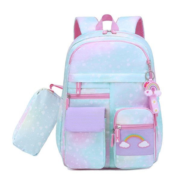 RLXGCZ School Backpack for Girls Rainbow Kids Backpack Cute Backpack