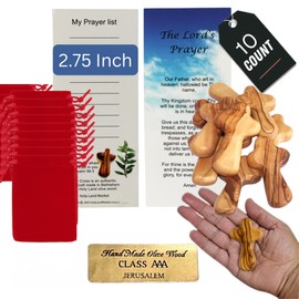 Holy Land Market Small Hand Crosses with Bags Small Wooden Pocket Crosses with Bags & Certificates, Natural Olive Wood (10)