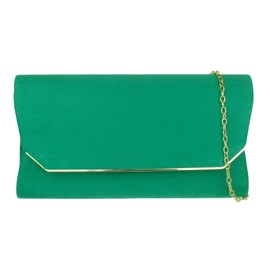 Girly Handbags Ladies Plain Faux Suede Clutch Bag, Green