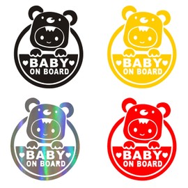 SHULLIN Set of 4 Car Signs Safety Signs BABY ON BOARD Baby Ride Baby Onboard Safety Signs Baby on Board Sign for Car Car Sticker Safety Reflective Sticker Baby Car Sticker 15x12.5cm 4 Colors