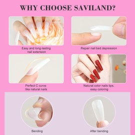 SAVILAND Gel X Nail Kit - White Long Coffin Nails Tips 500 Pcs with 4-In-1 Gel Nail Glue, Portable Mini U V LED Nail Lamp and Extension Nails DIY Art Tools All-In-1 Kit Gift for Women