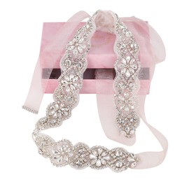 yanstar Rhinestone Bridal Belt, Sparkly Wedding Dress Belt, Silver Wedding Belt for for Women Formal Evening Dress