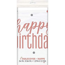 Unique Party 84894 Birthday Plastic Table Cover - 54" x 84" | Glittery Rosegold | 1 Pc, Happy, Rose Gold, 1 Count (Pack of 1)