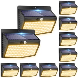 Solar Motion Sensor Outdoor Lights [138 LED/10 Packs] Solar Security Light Outdoor with 3 Lighting Modes Solar Powered Lights Waterproof for Outside Wall Garden Fence Backyard Deck（Warm White