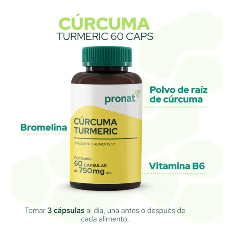 Kit 2 Piezas Suplemento Curcuma Turmeric (60 Caps) Pronat Sabor