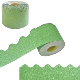 65 Feet Trim Bulletin Borders Stickers, Board Trims Shiny Decorative Border Trims Sparkle,Scalloped Borders,for Classroom Party,Classroom Decoration Strips（Green）