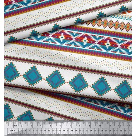Soimoi White Viscose Chiffon Fabric Aztec Geometric Print Fabric by metre 42 Inch Wide