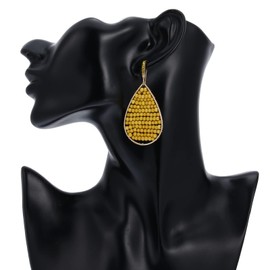 Winssigma Turquoise Teardrop Earrings, Boho Colorful Beads Gold Hoop Earrings for Women Bohemian Jewelry(Yellow)