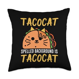Funny Mexican Tacocat Spelled Backward Is Tacocat Cat Tacos Throw Pillow