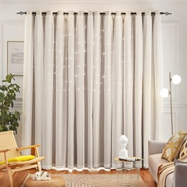 Loyala Star Curtains Double Layer Curtains Blackout Curtains for Bedroom Kids Curtains Cute Curtains, Curtains 72 Inches Long 2 Panels Set, Beige Curtains, 42 X 72 Inches