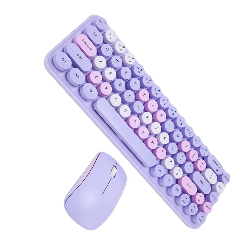 Keyboard Mouse Combo 2.4GHz Wireless Cute Retro 68 Round Keycaps