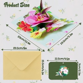 Pop Up Cards for Women, Hummingbird Flower 3D Birthday Greeting Card Mothers Day Cards Pop Up with Envelope, Birthday Cards for Women Mom Mum Wife Grandma Anniversary Thank You Get Well Greeting Card