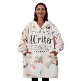 Writer Gifts, Wearable Flannel Writer Blanket Hoodie, Super Soft Warm Cozy with Giant Pocket, Funny Gifts on Birthday and Christmas - One Size Fits Most
