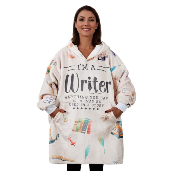 Writer Gifts, Wearable Flannel Writer Blanket Hoodie, Super Soft Warm