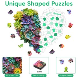 Ruikiyart Succulent Heart A 500 Pieces Wooden Jigsaw Puzzles for Adults with Unique Irregular Shape Laser Cut Puzzles for Family and Couples on Birthday, Mother's Day, Christmas 17.3"*17.3"