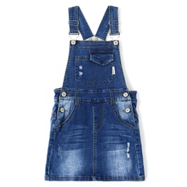 KIDSCOOL SPACE Little Girls Skirt,Ripped Soft Strechy Denim Girls Summer Overalls Dress,Light Blue,6-7 Years
