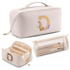 Vlando Birthday Gift For Daughter,Initial Makeup Bag for Teen Girls Women,Bridesmaid Gifts for Wedding Christmas Graduation Gifts for Girls Teacher (Letter D)