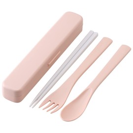 Skater TAC1AG-A Antibacterial Silent Trio Set, Chopsticks, Spoon, Fork, Dullness, Pink, Made in Japan