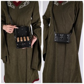 HiiFeuer Medieval Faux Leather Alchemy Box with 12 Cork Potion Vials, Fantasy Portable Crossbody Bag Jewelry Dnd Dice Holder (Black A)