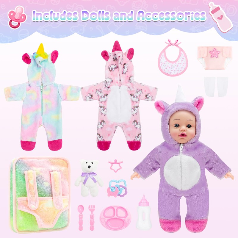 deAO 12 Inch Soft Baby Doll Backpack Glow in Dark