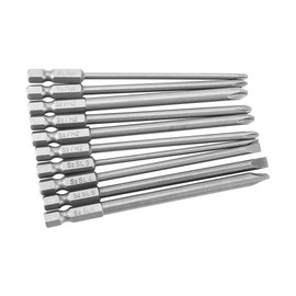 Long Bits Screwdriver Bit Set Long Magnetic 10 Pieces Steel Cross Head PH1 PH2 Slotted Screwdriver Long Bits Set 1/4 Inch Hex Shank SL6, SL5, SL4, SL3 100 mm
