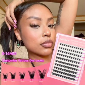 DAODER Self Adhesive Eyelash Clusters Wispy Natural Look No Glue Need Lash Clusters Reusable DIY Lash Extensions, 8-16MM Pre-Glued V shape Spike Cluster Eyelash Extensions D Curl