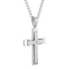 White Diamond Accented Stainless Steel Stacked Cross Pendant on 24"