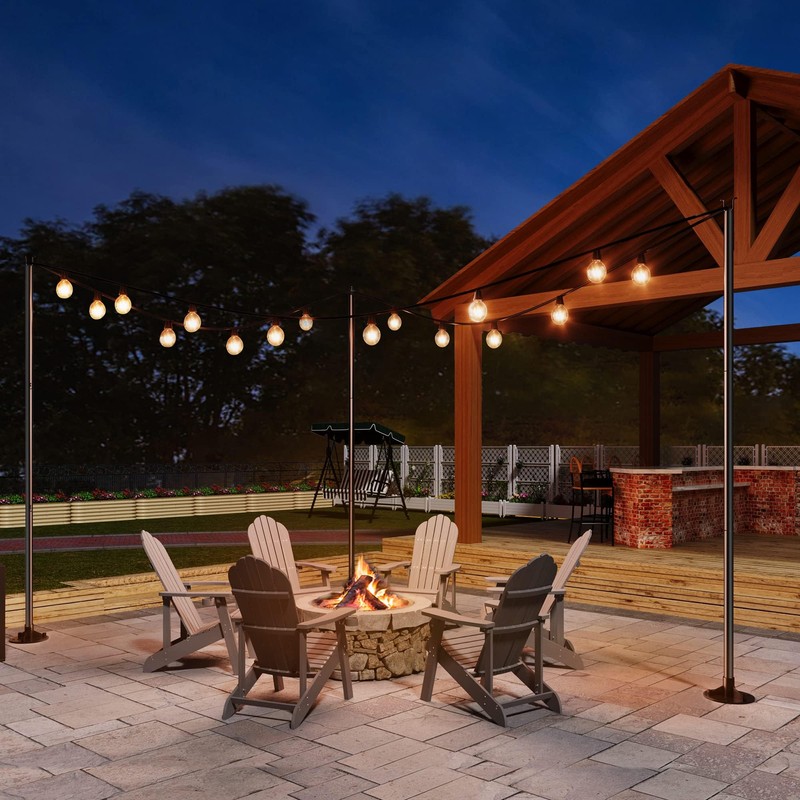 YITAHOME 4 Pack String Light Pole, 11ft 4-in-1 Outdoor String
