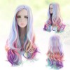 Lurrose Wig Long Wavy Rainbow Colours Curly Wig for Festivals