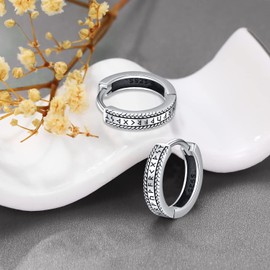 Odinstone 925 Sterling Silver Norse Viking Runes Hoop Earring Hypoallergenic Huggie Hoops Jewelry Gift for Men Women