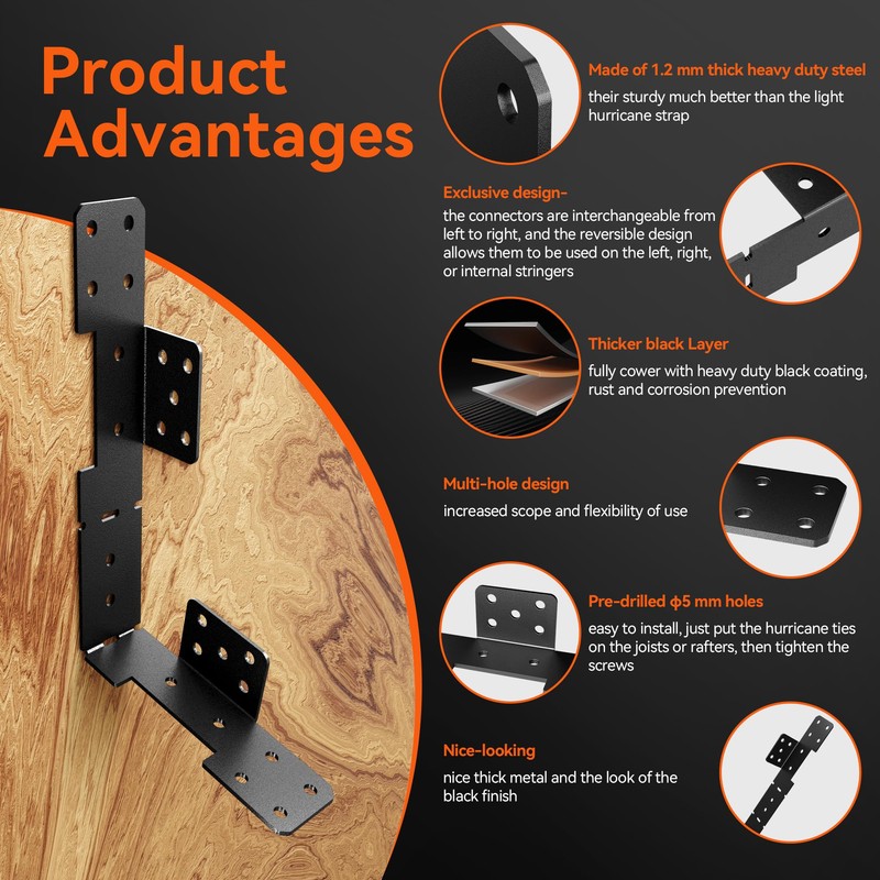 10 Pcs Black Stair Stringer Hanger Bracket, Heavy Duty 18