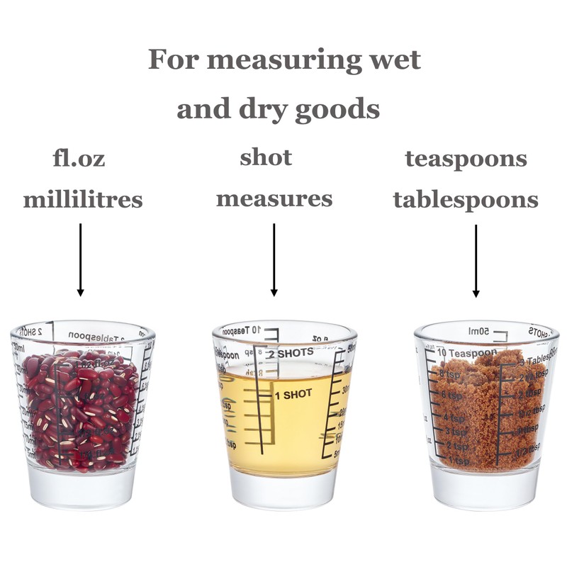 Ackers Mini Measure Heavy Glass, 32-Incremental Measurements Multi-Purpose Liquid and